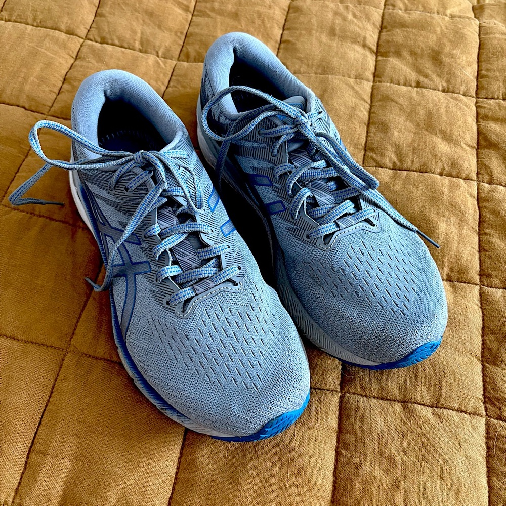 Asics Gray and Blue Athletic Sneakers